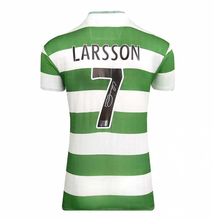 Henrik Larsson Official UEFA Champions League Back Signed and Framed Celtic Retro Home Shirt