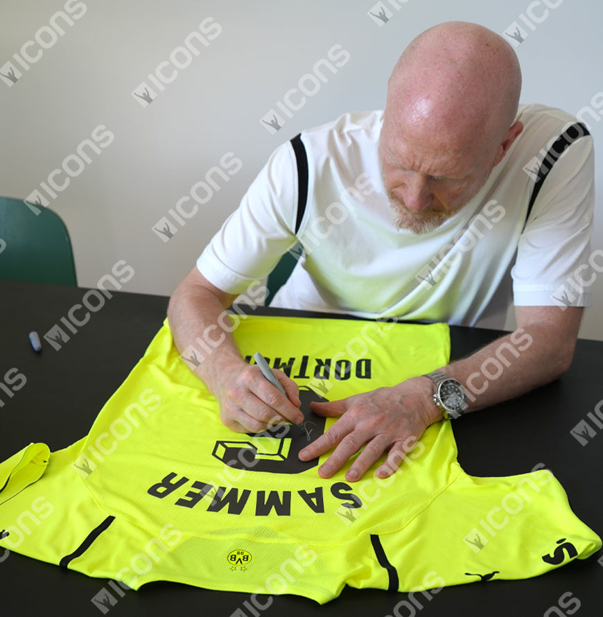 Matthias Sammer Official UEFA Champions League Back Signed and Framed Borussia Dortmund 2021-22 Home Shirt with Fan Style Number