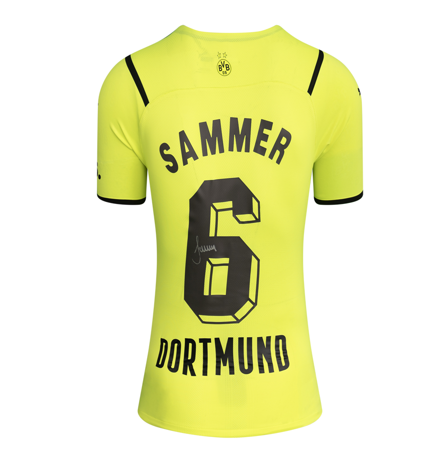 Matthias Sammer Official UEFA Champions League Back Signed and Hero Framed Borussia Dortmund 2021-22 Home Shirt with Fan Style Number