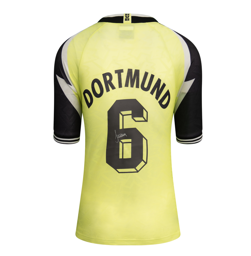Matthias Sammer Official UEFA Champions League Back Signed and Framed Borussia Dortmund 1995-96 Home Shirt