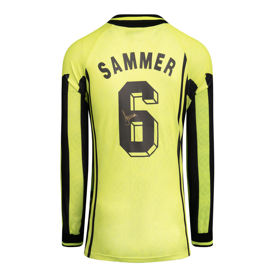 Matthias Sammer Official UEFA Champions League Back Signed and Framed Borussia Dortmund 1996-97 Home Shirt