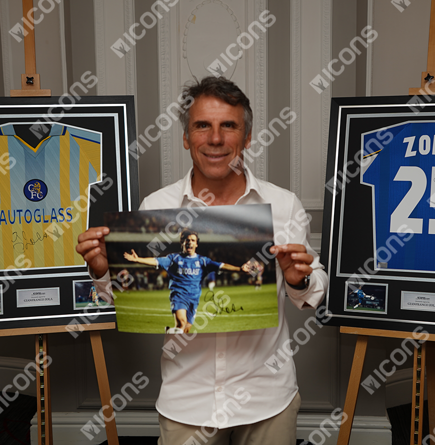Gianfranco Zola Official UEFA Champions League Signed and Framed Chelsea Photo: UEFA Champions League Celebration