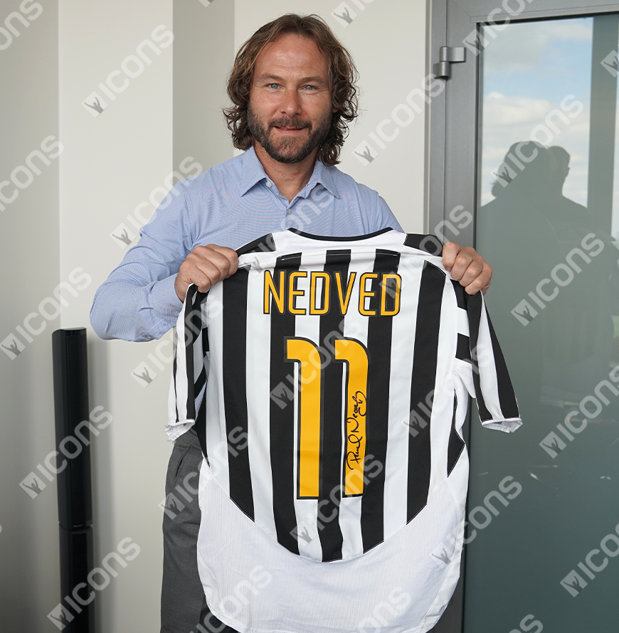 Pavel Nedved Official UEFA Champions League Back Signed and Framed Juventus 2003-04 Home Shirt