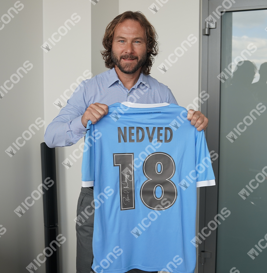 Pavel Nedved Official UEFA Champions League Back Signed and Hero Framed SS Lazio 2025-26 Home Shirt with Fan Style Numbers