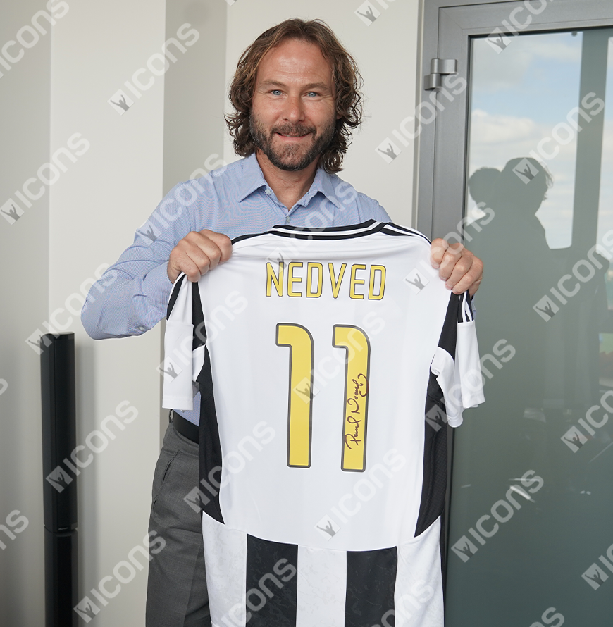 Pavel Nedved Official UEFA Champions League Signed and Framed Juventus 2024-25 Home Shirt with Fan Style Numbers