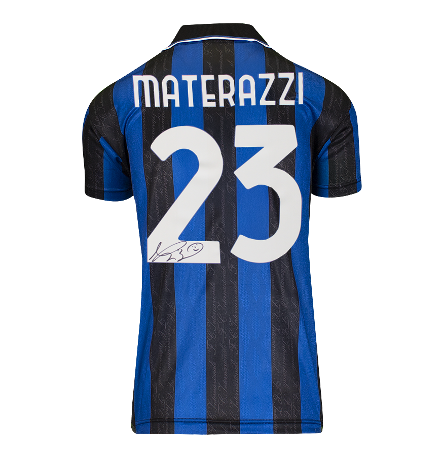 Marco Materazzi Official UEFA Champions League Back Signed and Hero Framed Internazionale Retro Home Shirt