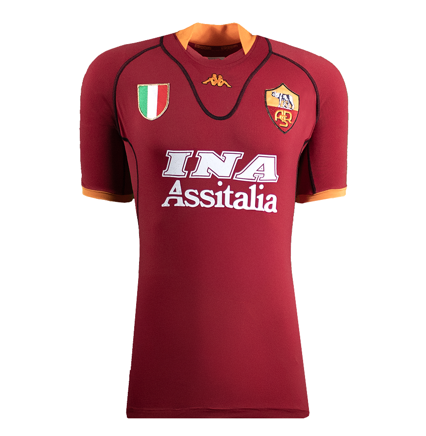 Francesco Totti Official UEFA Champions League Back Signed and Framed AS Roma 2001-02 Home Shirt