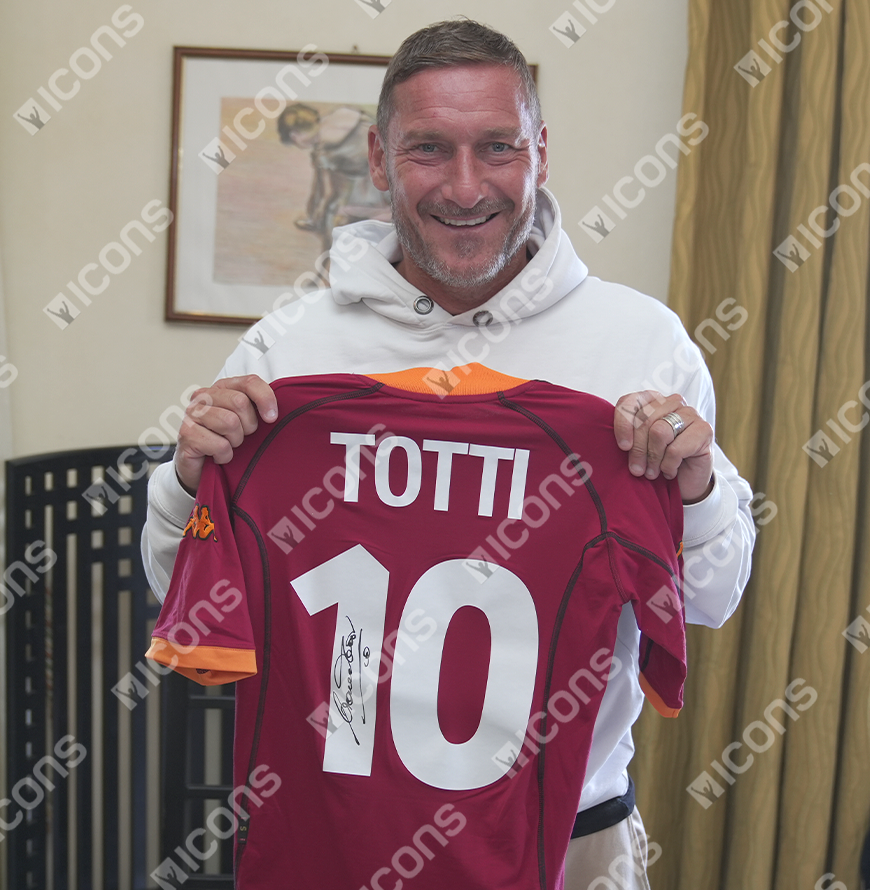 Francesco Totti Official UEFA Champions League Back Signed and Framed AS Roma 2001-02 Home Shirt