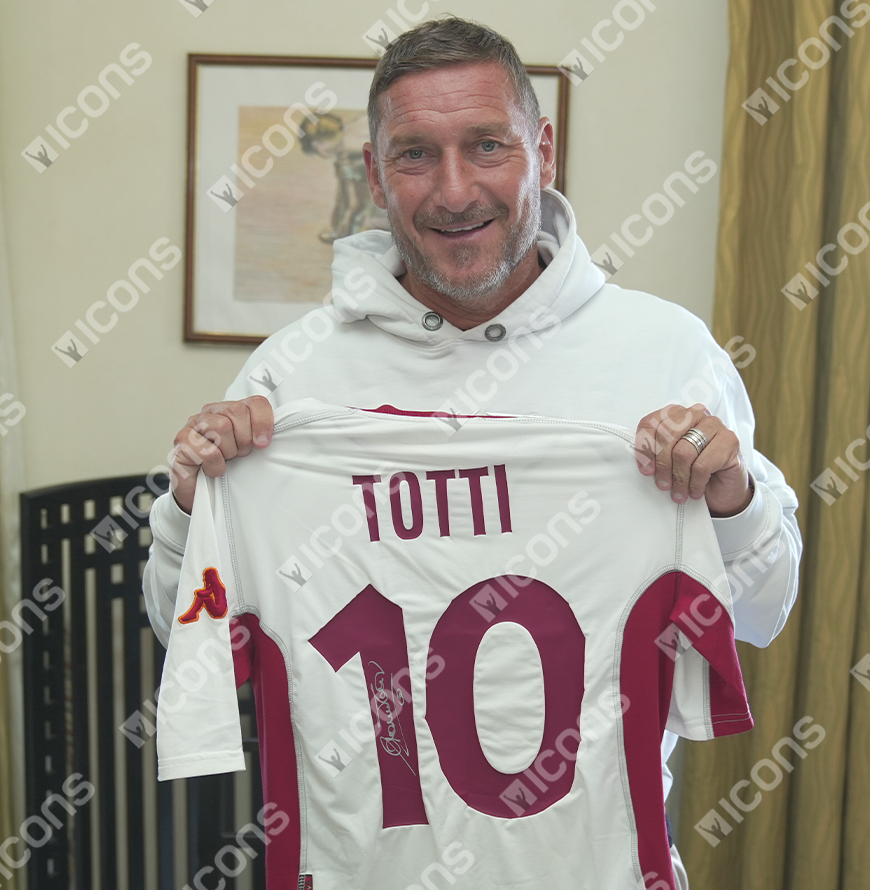 Francesco Totti Official UEFA Champions League Back Signed and Framed AS Roma 2001-02 Away Shirt