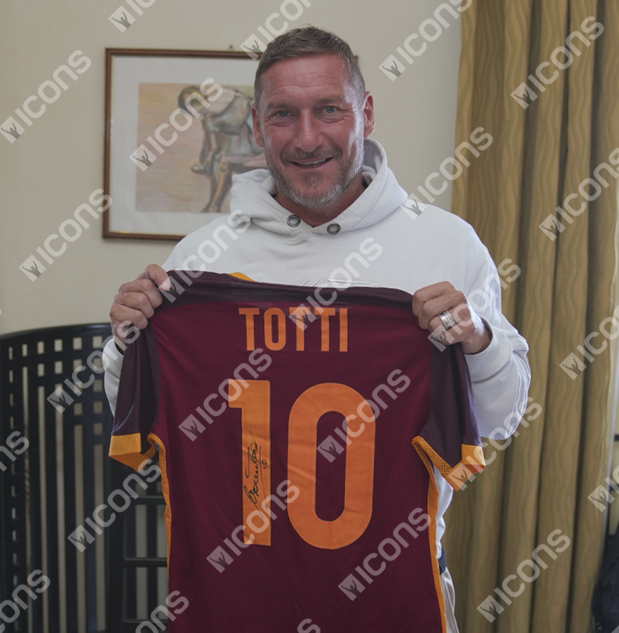 Francesco Totti Official UEFA Champions League Back Signed and Framed AS Roma 2015-16 Home Shirt