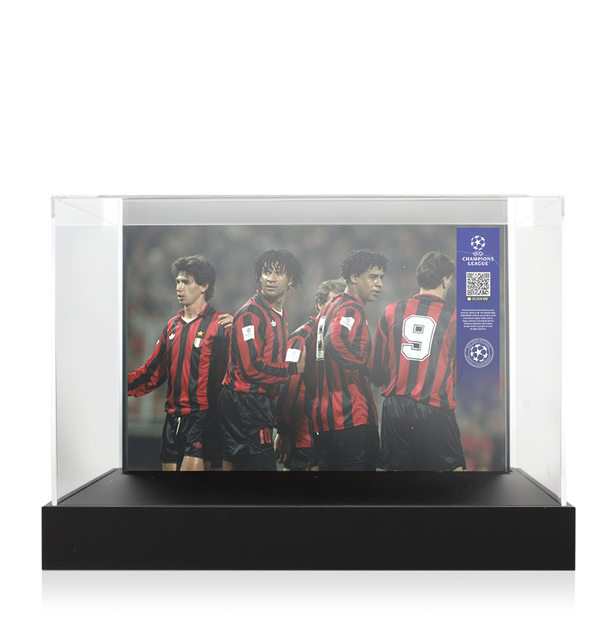 Frank Rijkaard Official UEFA Champions League Signed Adidas Black Boot In Photo Acrylic Case: Option 1