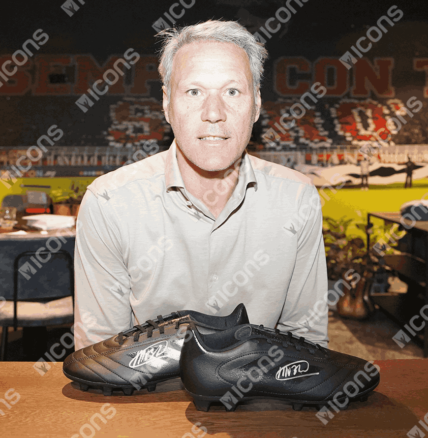 Marco van Basten Official UEFA Champions League Signed Adidas Black Boot In Photo Acrylic Case: Option 1