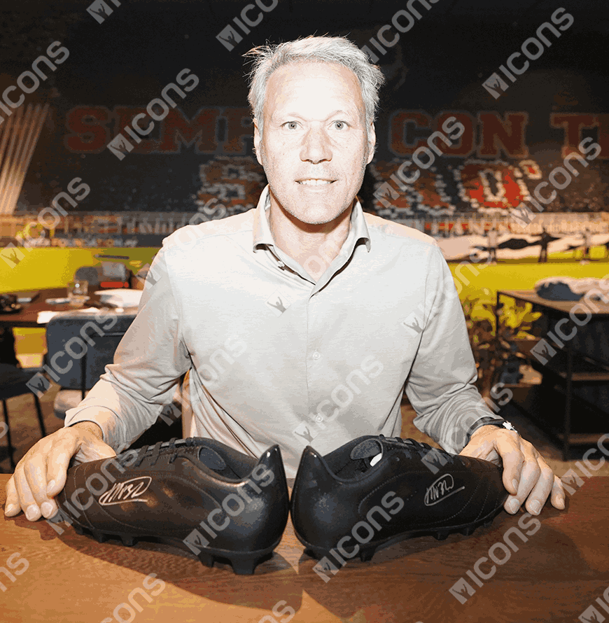 Marco van Basten Official UEFA Champions League Signed Adidas Black Boot In Photo Acrylic Case: Option 1