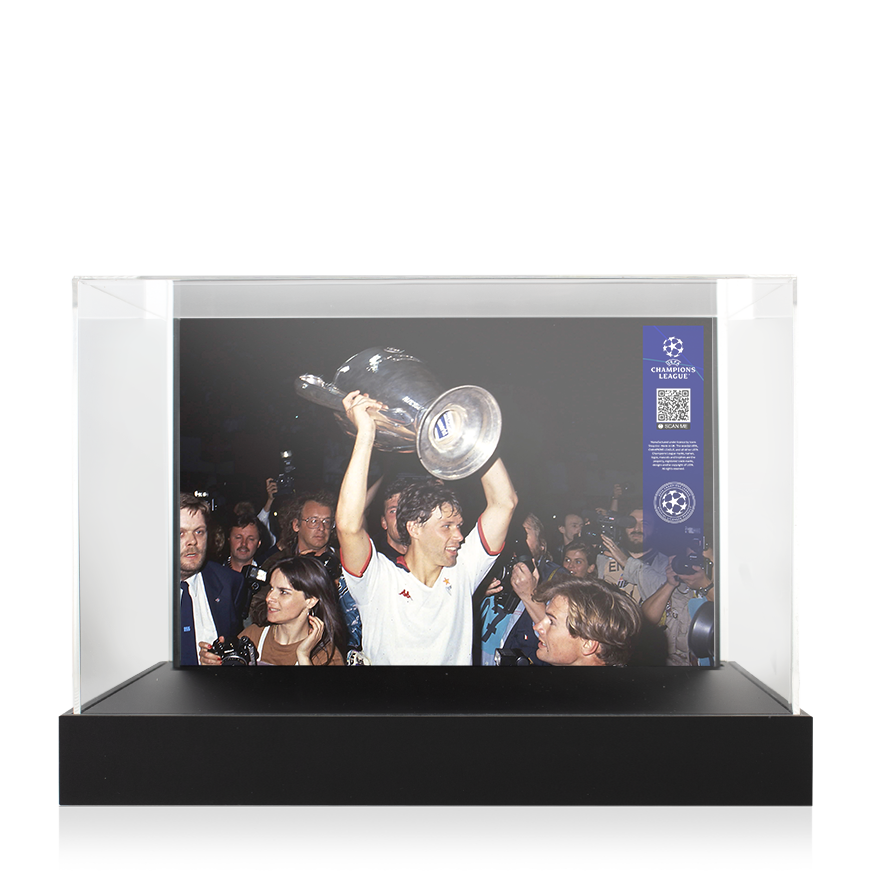 Marco van Basten Official UEFA Champions League Signed Adidas Black Boot In Photo Acrylic Case: Option 1