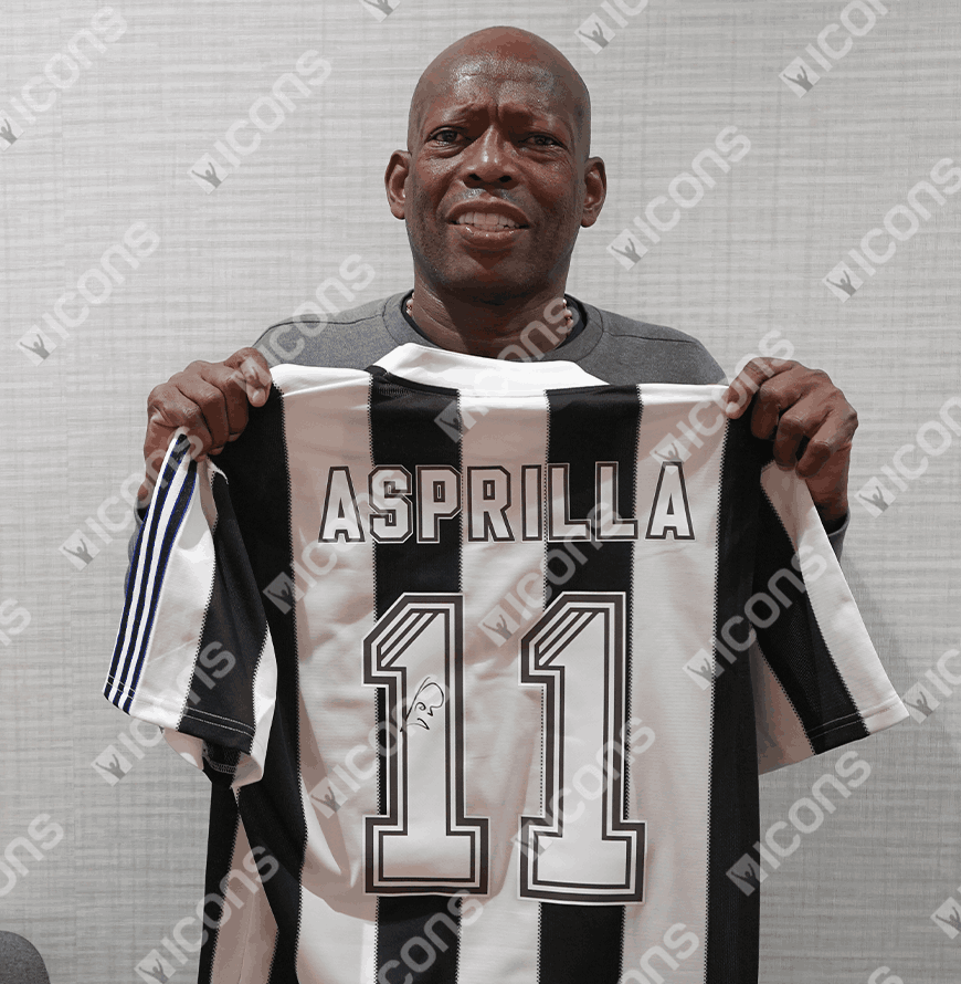 Faustino Asprilla Official UEFA Champions League Back Signed and Framed Newcastle United 1995-96 Home Shirt