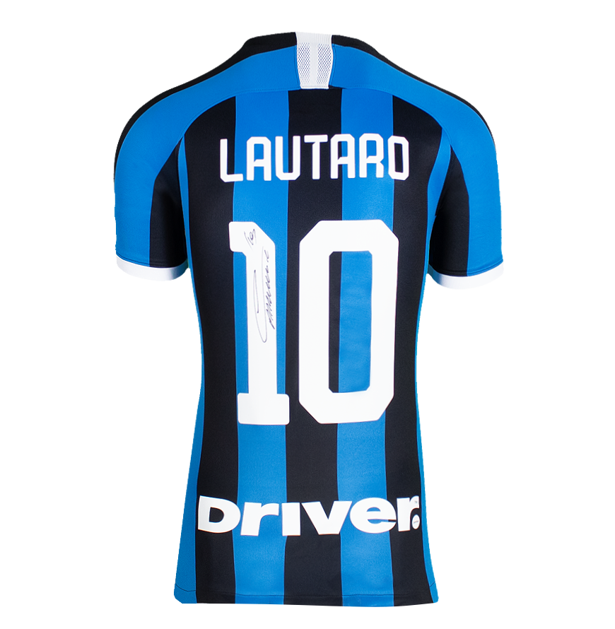 Lautaro Martinez Official UEFA Champions League Back Signed and Hero Framed Inter Milan 2019-20 Home Shirt with Fan Style Number
