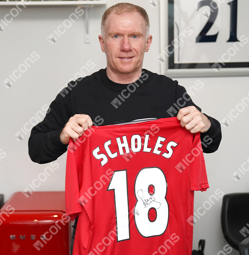 Paul Scholes Official UEFA Champions League Back Signed and Framed Manchester United 1999 UEFA Champions League Shirt