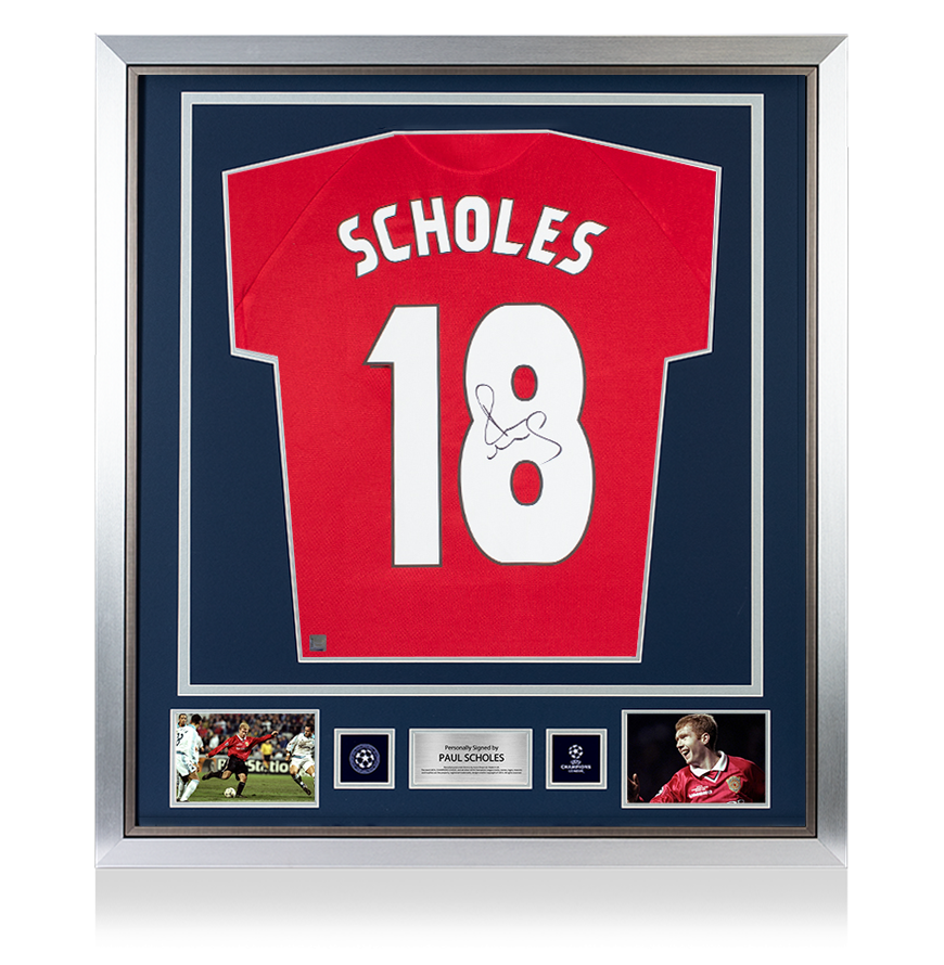 Paul Scholes Official UEFA Champions League Back Signed and Framed Manchester United 1999 UEFA Champions League Shirt