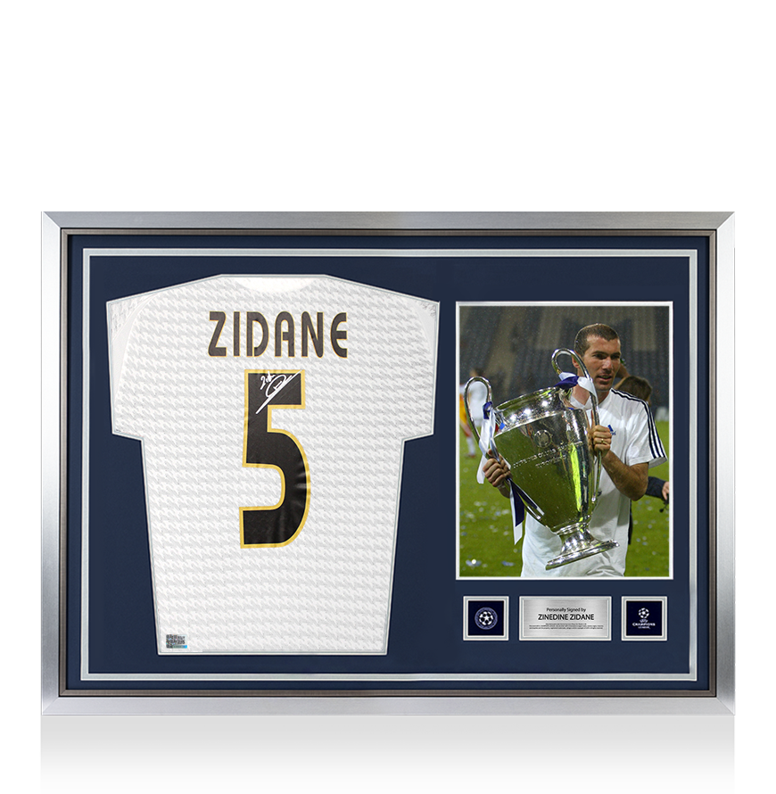 Zinedine Zidane Official UEFA Champions League Back Signed and Hero Framed Real Madrid 2024-25 Home Shirt with Fan Style Number