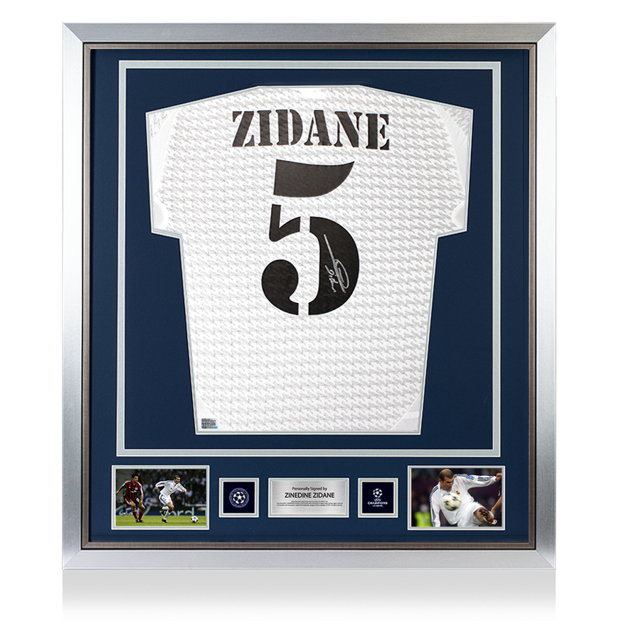 Zinedine Zidane Official UEFA Champions League Back Signed and Framed Real Madrid 2024-25 Home Shirt with Fan Style Number