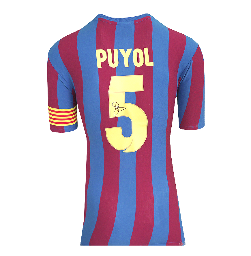 Carles Puyol Official UEFA Champions League Back Signed and Hero Framed FC Barcelona Retro Captain's Home Shirt