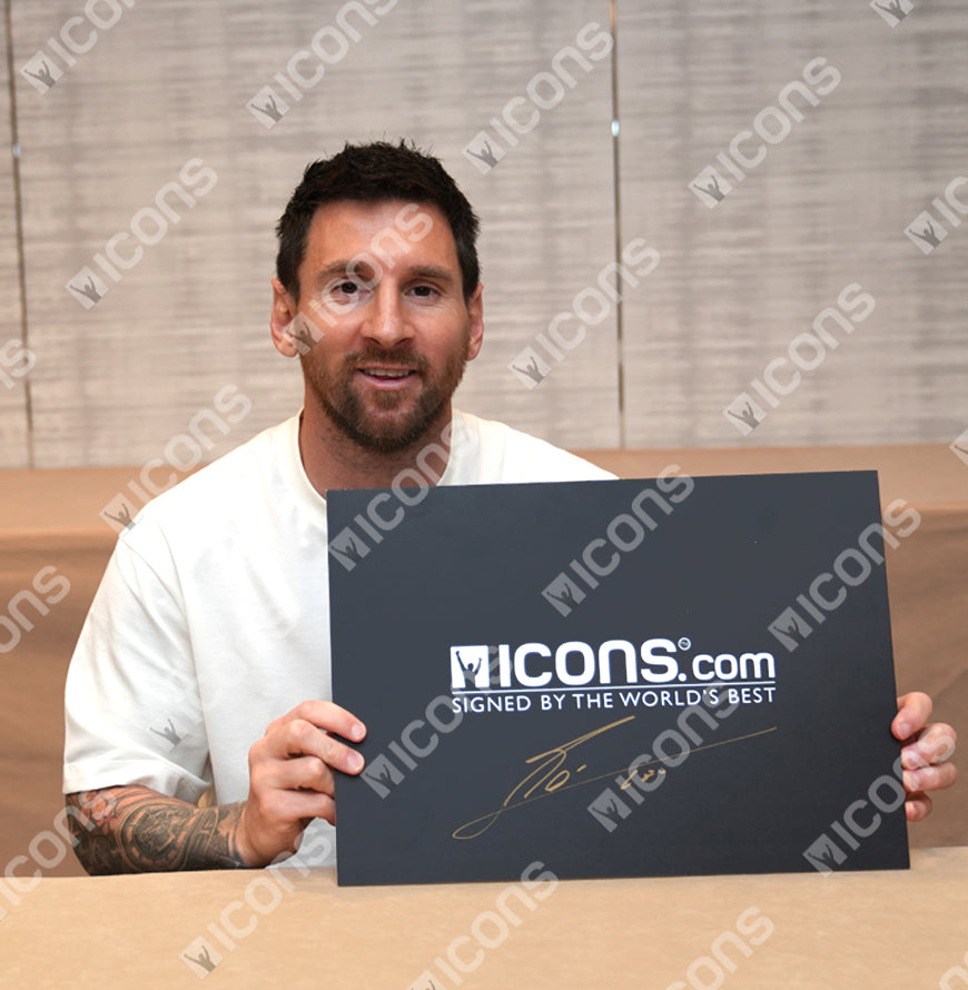 Lionel Messi Official UEFA Champions League Official Back Signed and Framed FC Barcelona 2004-05 Away Shirt