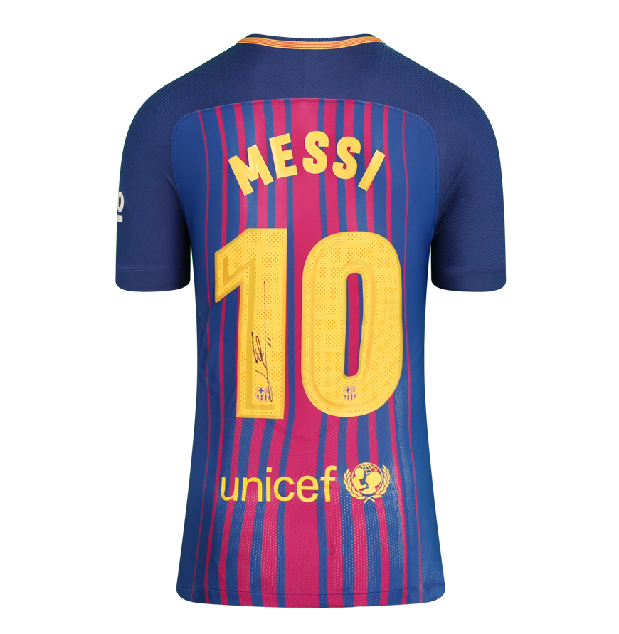 Lionel Messi Official UEFA Champions League Back Signed and Hero Framed FC Barcelona 2017-18 Home Shirt