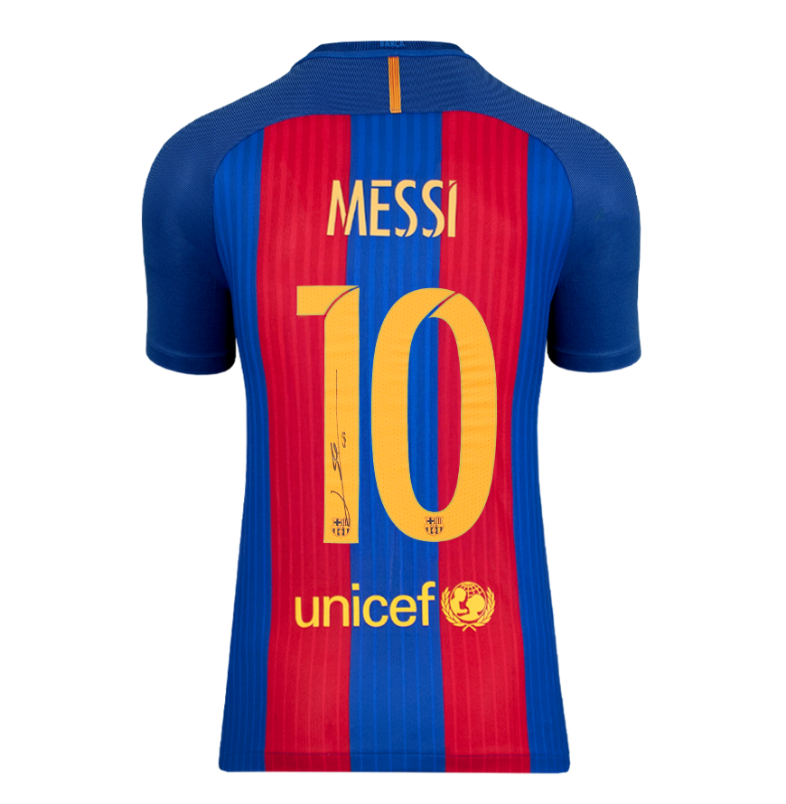 Lionel Messi Official UEFA Champions League Back Signed and Hero Framed FC Barcelona 2016-17 Home Shirt