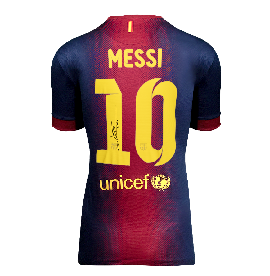 Lionel Messi Official UEFA Champions League Back Signed and Framed FC Barcelona 2012-13 Home Shirt