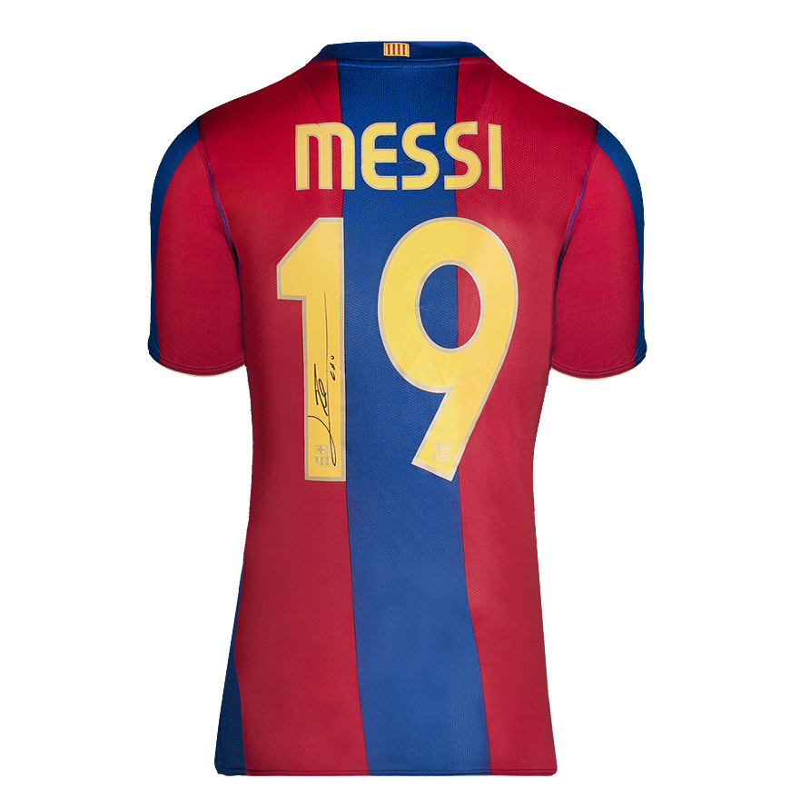 Lionel Messi Official UEFA Champions League Back Signed and Framed FC Barcelona 2007-08 Home Shirt