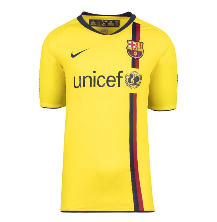 Lionel Messi Official UEFA Champions League Back Signed and Framed FC Barcelona 2008-10 Away Shirt