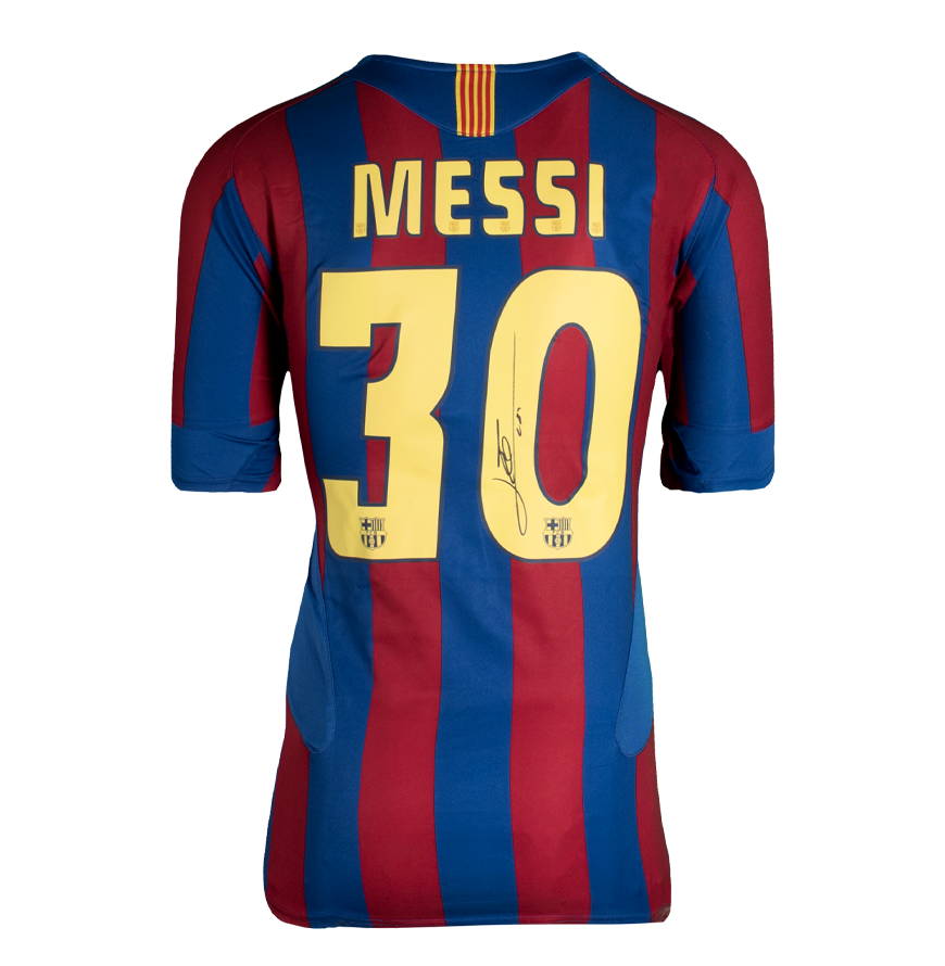 Lionel Messi Official UEFA Champions League Back Signed and Hero Framed FC Barcelona 2005-06 Home Shirt