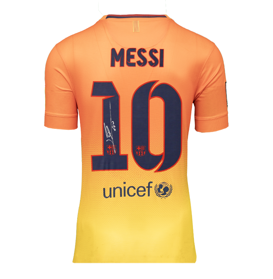 Lionel Messi Official UEFA Champions League Back Signed and Framed FC Barcelona 2012-13 Away Shirt