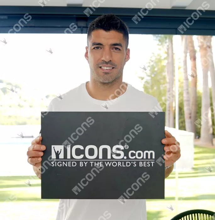 Luis Suarez Offizieller UEFA Champions League Back unterschrieben und Held-gerahmter FC Barcelona 2018-19 Home-Shirt mit Fan-Stil-Nummer
