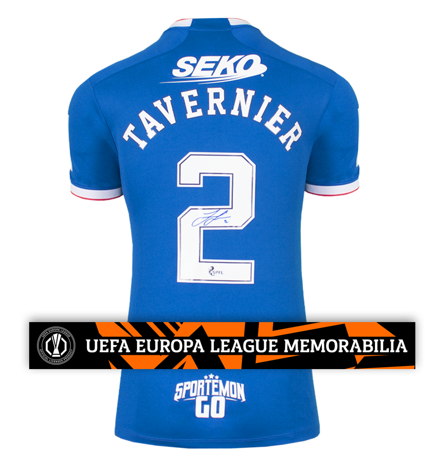 James Tavernier Official UEFA Europa League Back Signed Rangers FC 2022-23 Home Shirt
