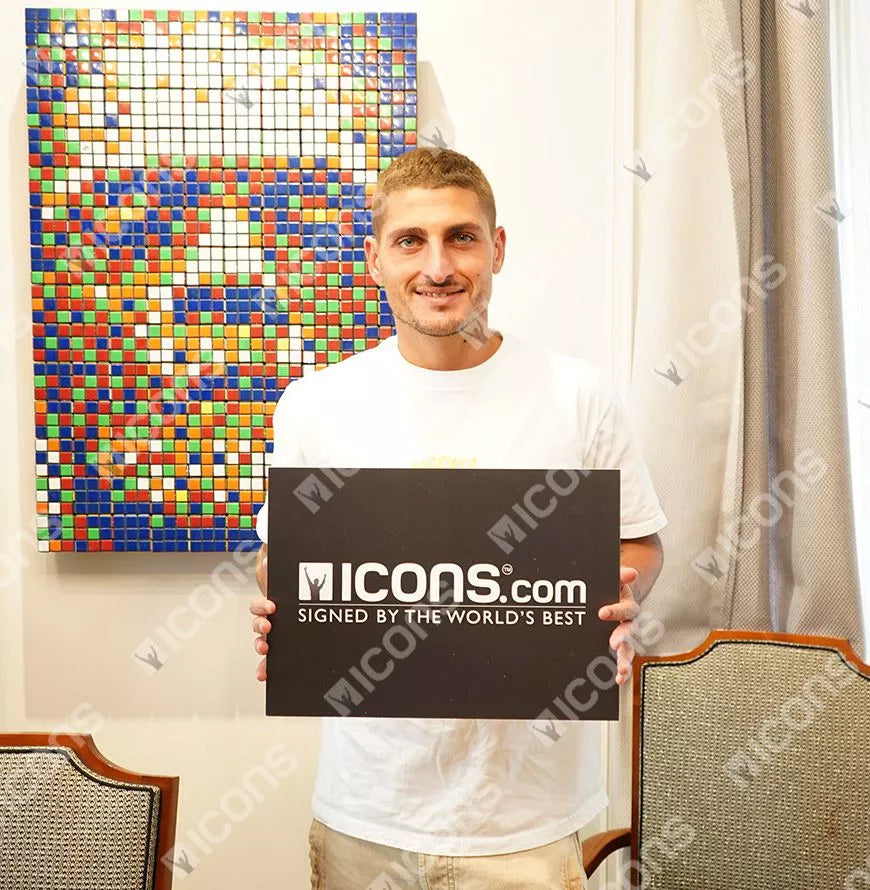 Marco Verratti Oficial de la UEFA Champions League Firmado y héroe enmarcado Paris Saint-Germain 2021-22