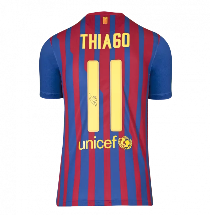 Thiago Alcantara Offizielles UEFA Champions League Back unterschrieben und Held-gerahmter FC Barcelona 2011-12 Home-Shirt mit Fan-Stil-Zahlen