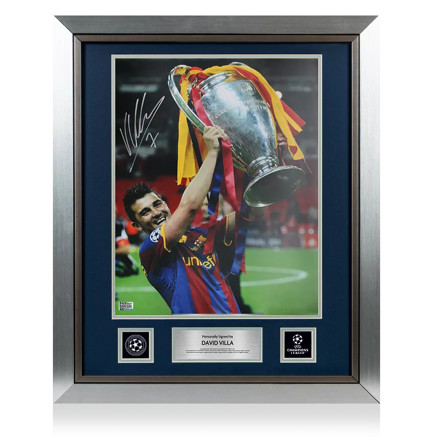 David Villa ufficiale UEFA Champions League Firmato e incorniciato FC Barcelona Foto: vincitore del 2011