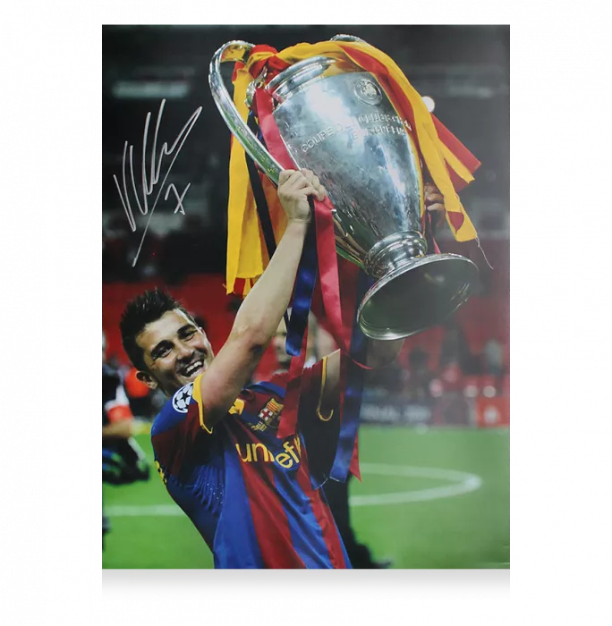 David Villa ufficiale UEFA Champions League Firmato e incorniciato FC Barcelona Foto: vincitore del 2011