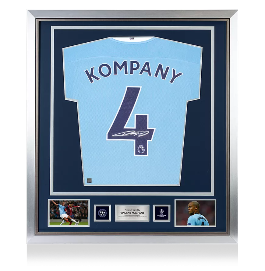 Vincent Kompany Official UEFA Champions League en arrière a signé et encadré la chemise à domicile de Manchester City 2020-21