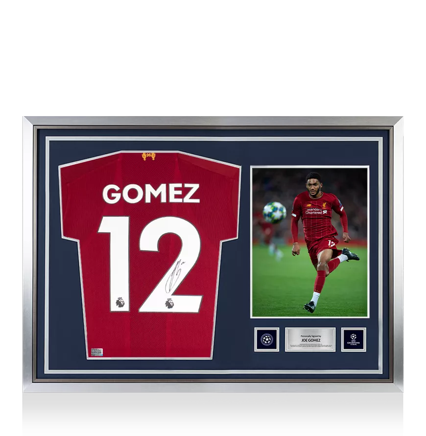 Joe Gomez Official UEFA Champions League Back Signé et Hero Framed Liverpool 2019-20 Home Shirt