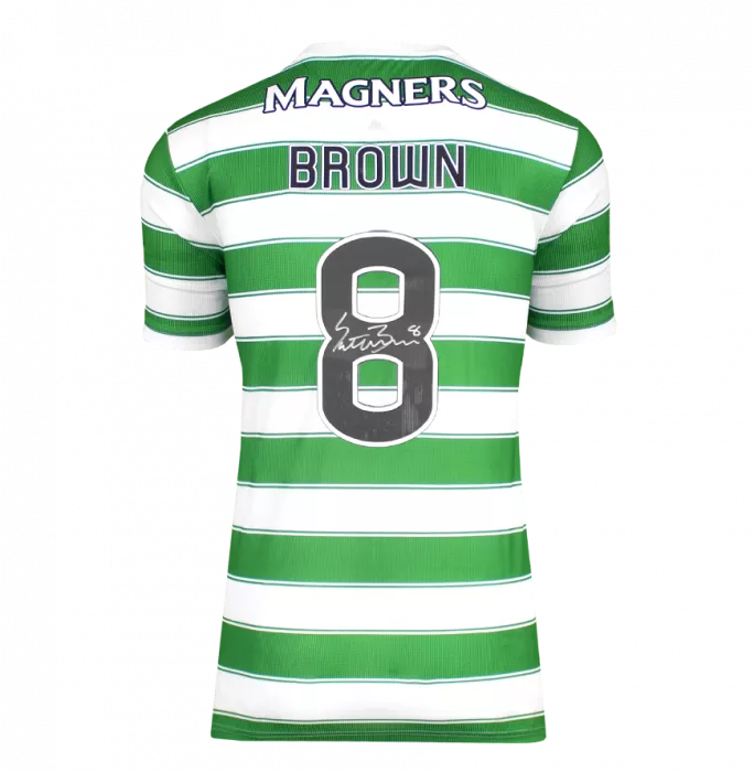 Scott Brown offizielle UEFA Champions League Rücken unterschrieben und gerahmt Celtic 2022-23 Home-Shirt