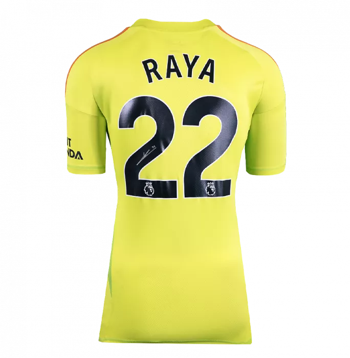 David Raya Official UEFA Champions League Back Signed and Framed Arsenal 2024-25 Home Goalkeeper Shirt
