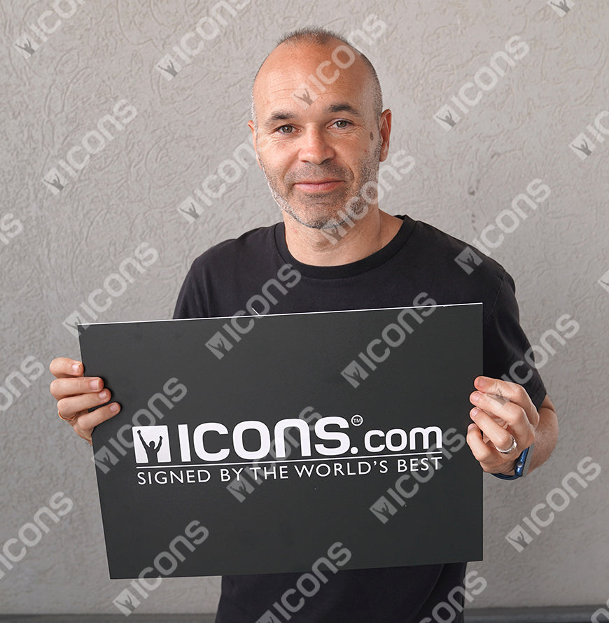 Andres Iniesta Official UEFA Champions League Back Signed and Hero Framed Retro FC Barcelona Home Shirt