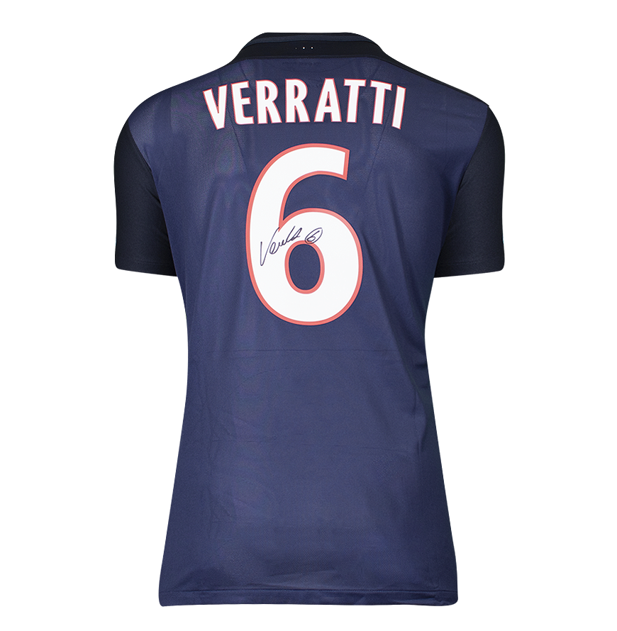 Marco Verratti Official UEFA Champions League Back Signed and Hero Framed Paris Saint-Germain 2015-16 Home Shirt With Fan Style Number