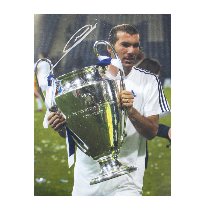 PRE-FRAMED Zinedine Zidane Official UEFA Champions League Signed and Framed Real Madrid Photo: 2002 UEFA Champions League Winner