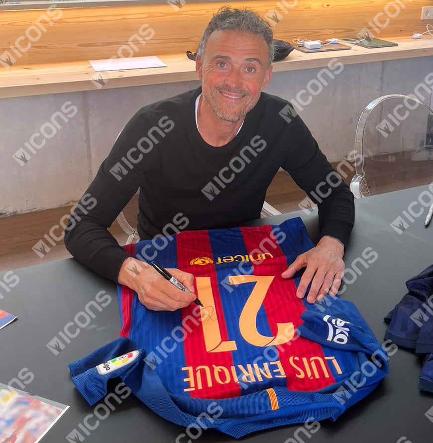 Luis Enrique Official UEFA Champions League Back Signed and Framed FC Barcelona 2016-17 Home Shirt with Fan Style Numbers
