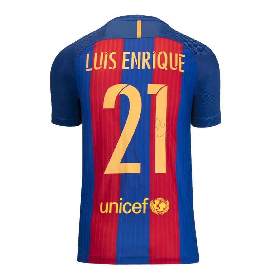 Luis Enrique Official UEFA Champions League Back Signed and Hero Framed FC Barcelona 2016-17 Home Shirt with Fan Style Numbers