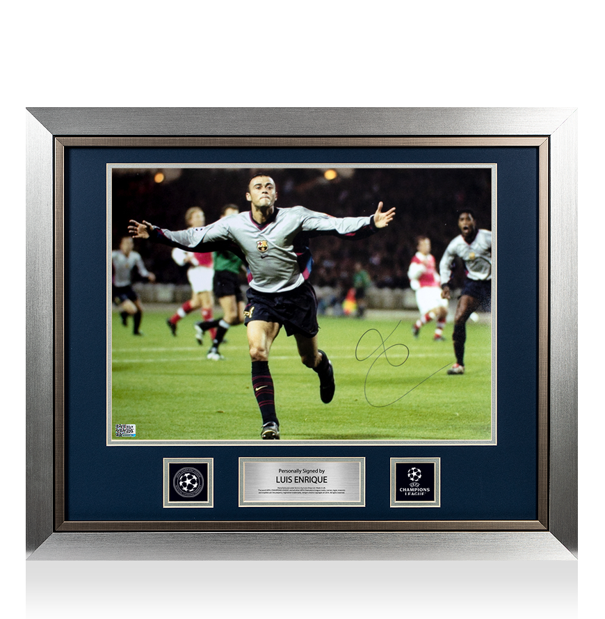 Luis Enrique Official UEFA Champions League Signed and Framed FC Barcelona Photo: UEFA Champions League Goal