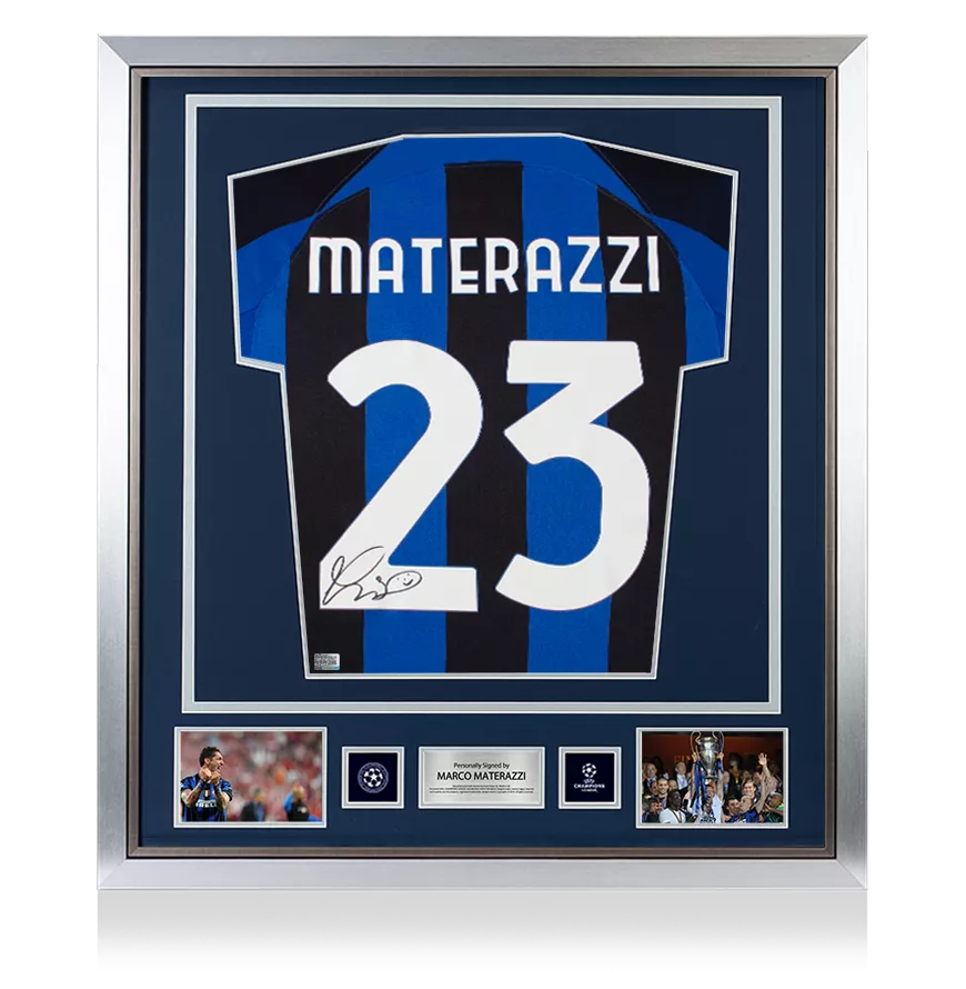Marco Materazzi Official UEFA Champions League Back Signed and Framed Modern Internazionale Home Shirt